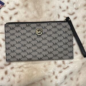 Michael Kors Black and Gray Logo Wristlet